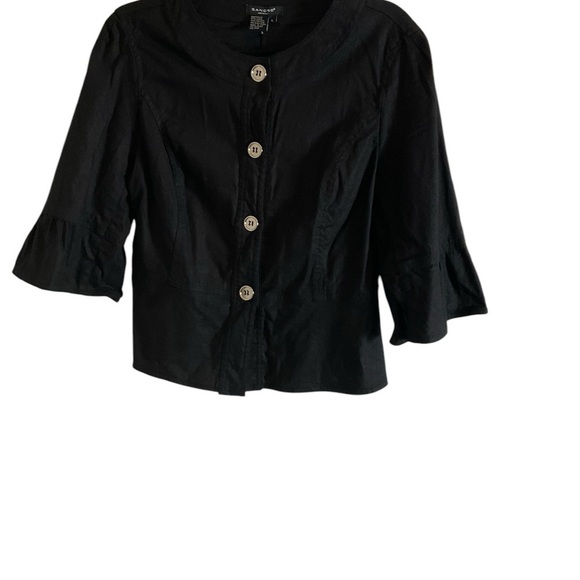 Sandro Sportswear Linen Blend Black Bell Sleeve Button Up Peplum size large - Picture 3 of 7